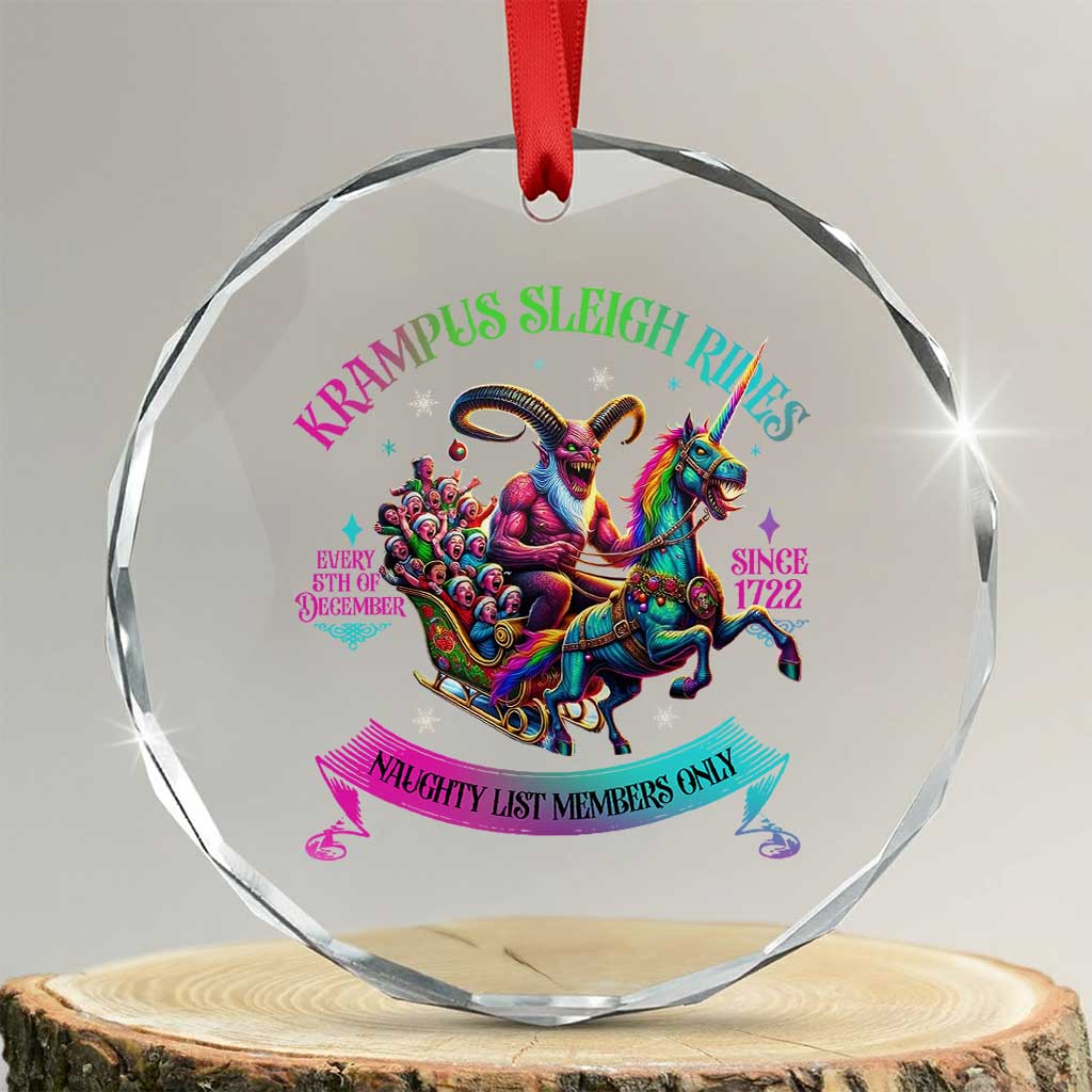 Funny Krampus Sleigh Rides Crystal Glass Ornament Naughty List Members Only Since 1722 TS09 Transparent Glass 3'' Circle Print Your Wear