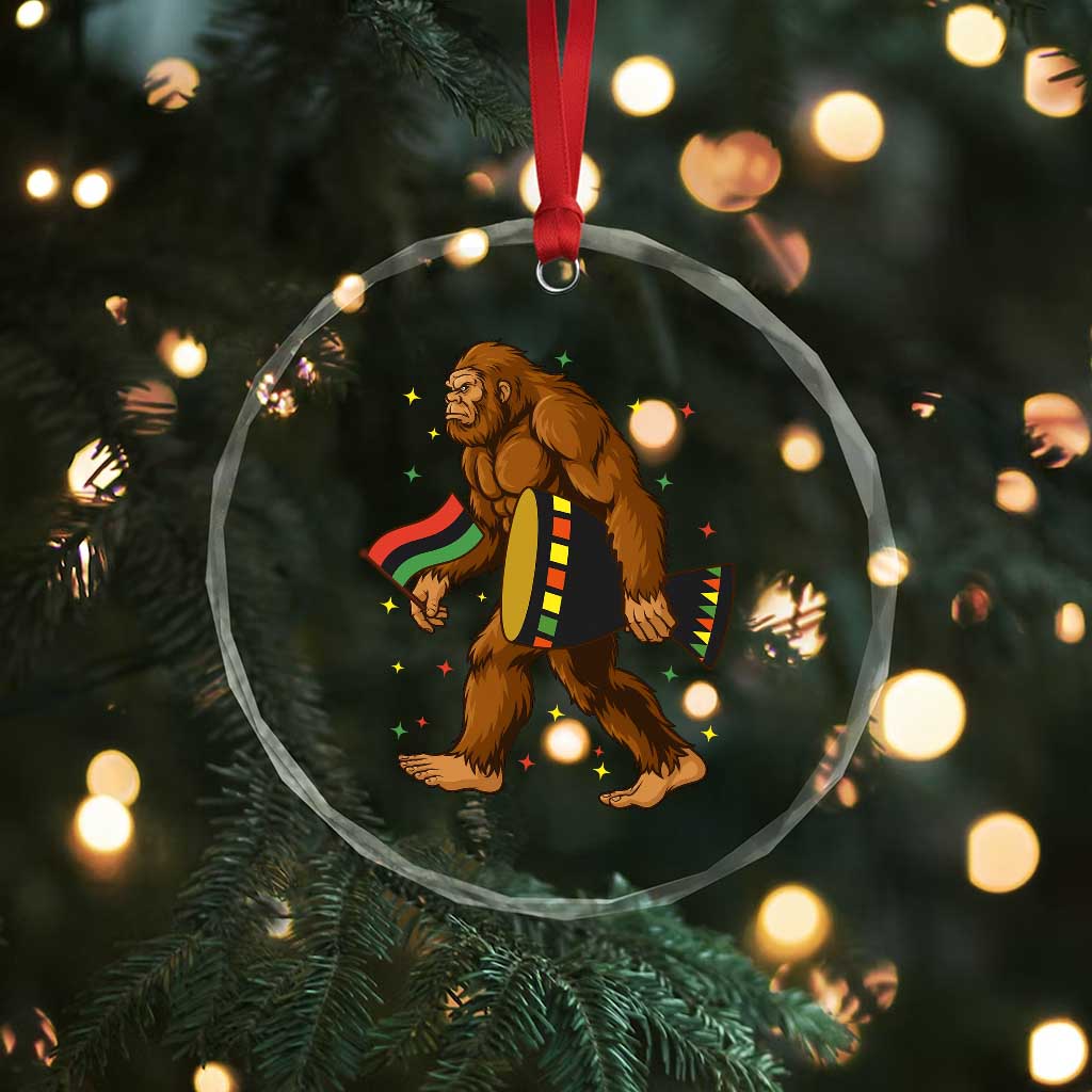 Funny Kwanzaa Bigfoot Lover Crystal Glass Ornament African American Holiday Gift - Print Your Wear