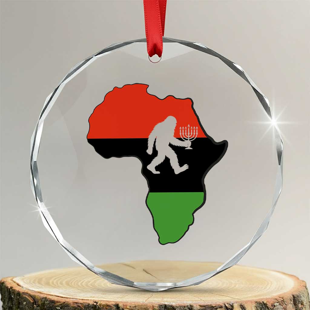 Funny Kwanzaa Bigfoot Lover Crystal Glass Ornament Festival Of Lights African Heritage Gift - Print Your Wear