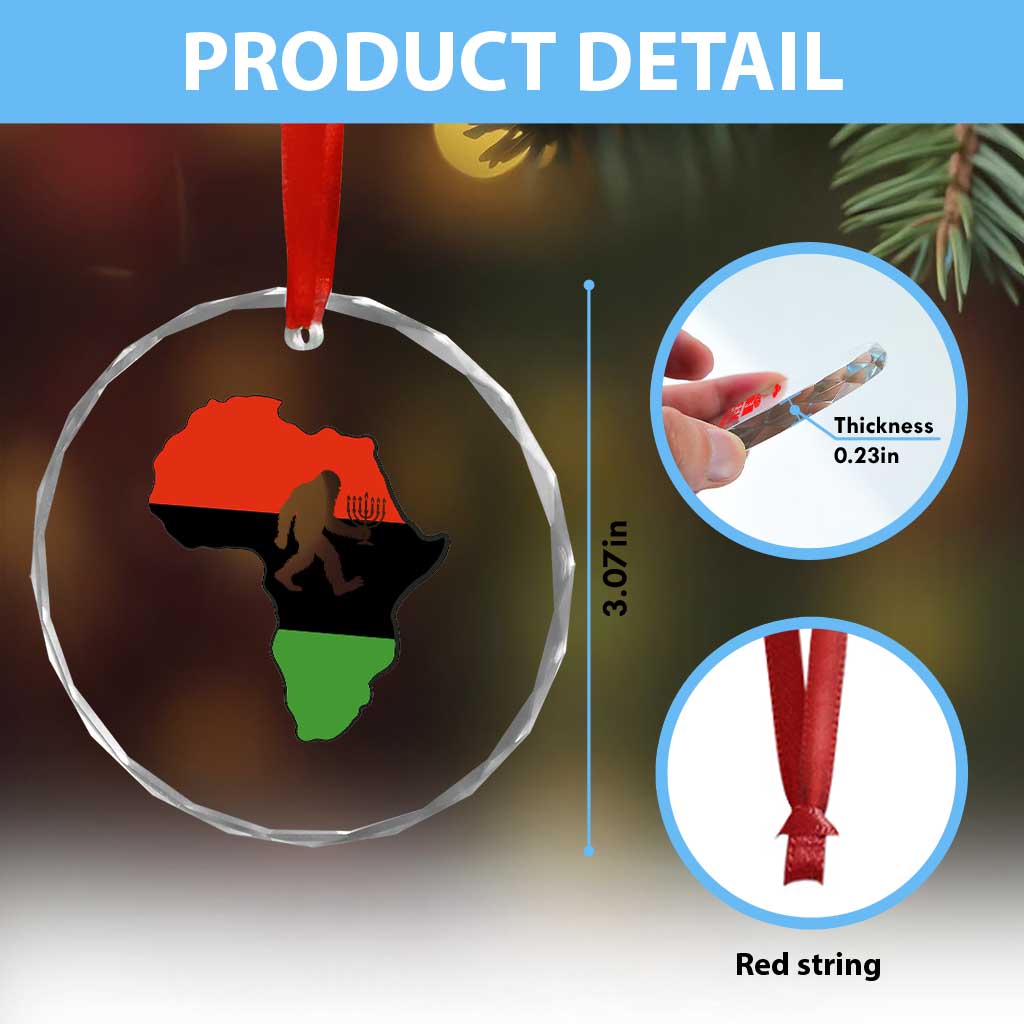 Funny Kwanzaa Bigfoot Lover Crystal Glass Ornament Festival Of Lights African Heritage Gift - Print Your Wear
