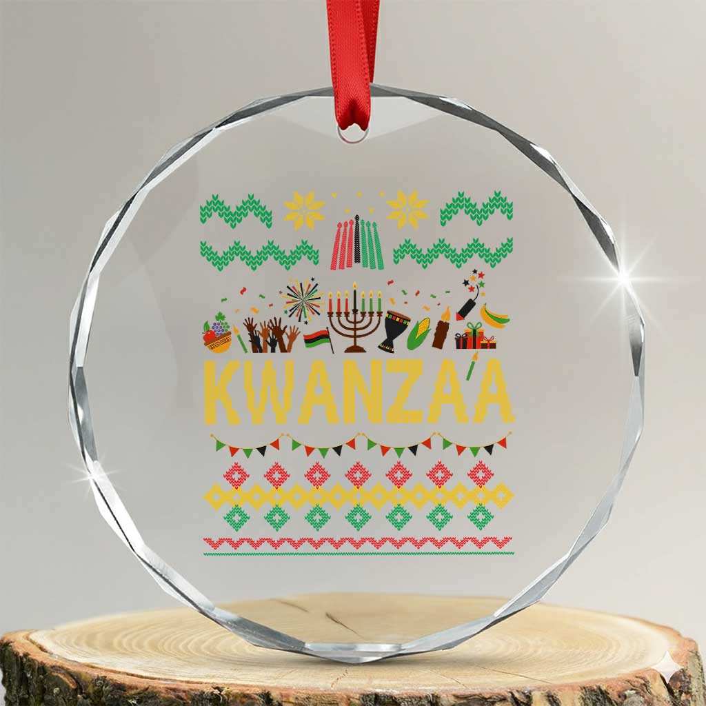 Funny Kwanzaa Celebration Ugly Sweater Crystal Glass Ornament African Heritage Holiday Gift TS12 Transparent Glass 3'' Circle Print Your Wear