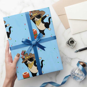 Funny Kwanzaa Cowcat Dance Wrapping Paper Roll Festival Of Lights African Heritage Gift TS12 Light Blue Print Your Wear