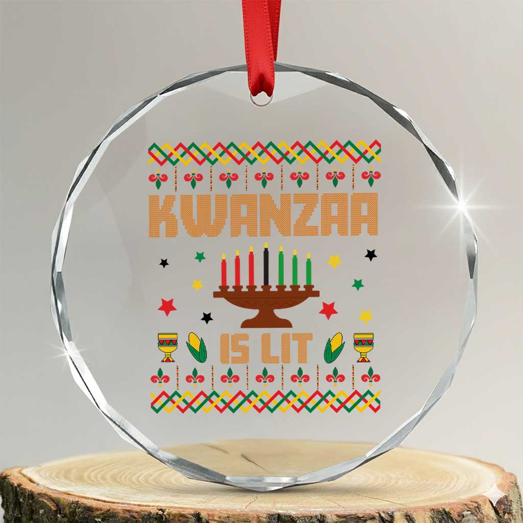 Funny Kwanzaa Is Lit Crystal Glass Ornament Ugly Sweater African Heritage Holiday Gift TS12 Transparent Glass 3'' Circle Print Your Wear