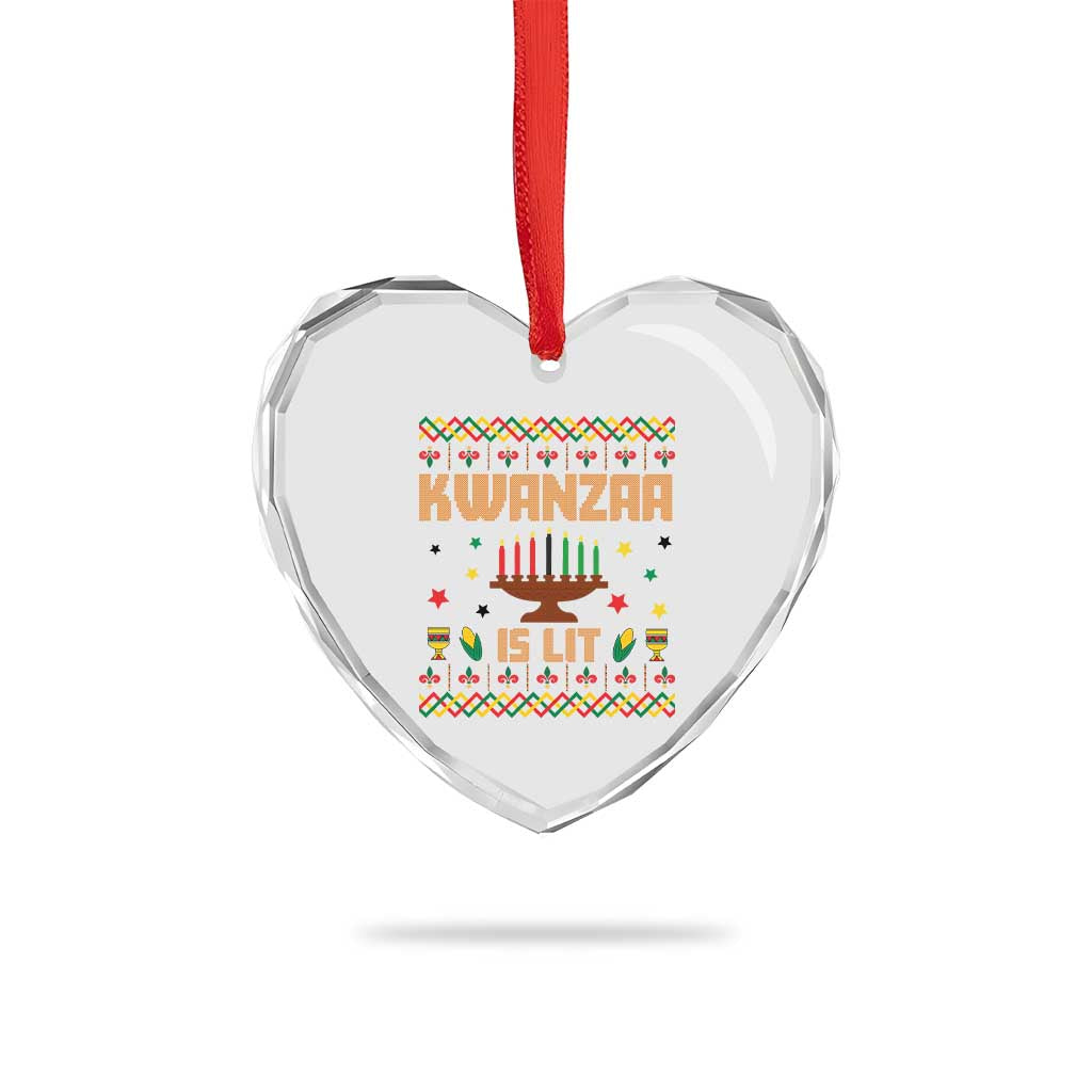 Funny Kwanzaa Is Lit Heart Crystal Glass Ornament Ugly Sweater African Heritage Holiday Gift TS12 Print Your Wear