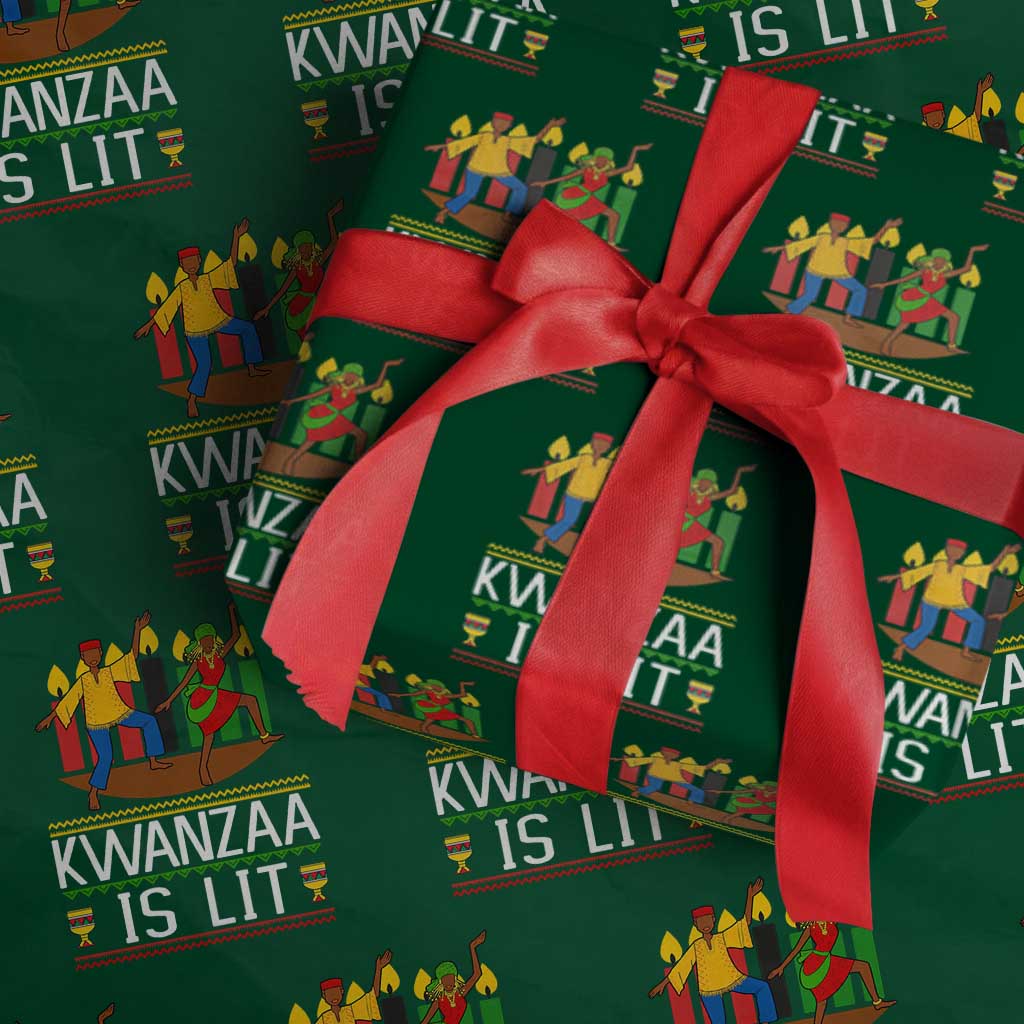 Funny Kwanzaa Is Lit Wrapping Paper Roll Festival Of Lights African Heritage Gift TS12 Green Print Your Wear