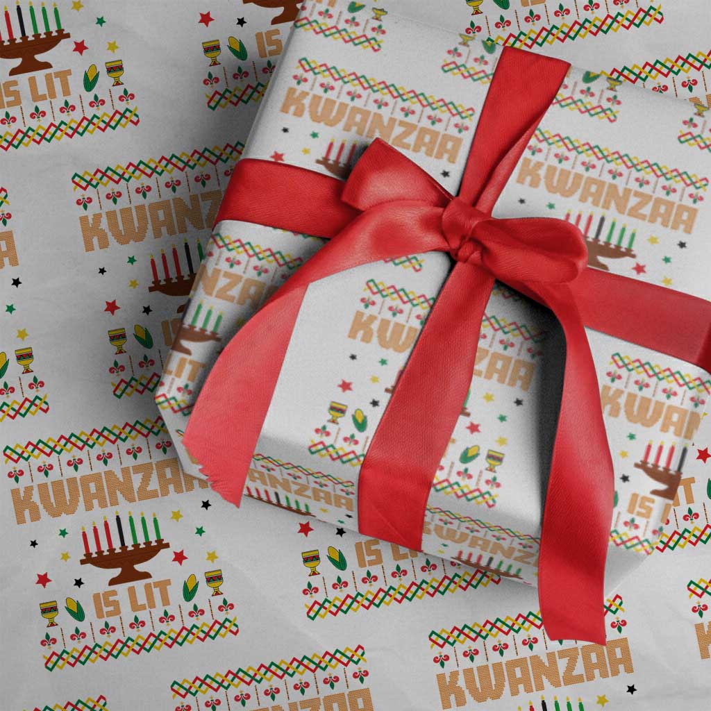 Funny Kwanzaa Is Lit Wrapping Paper Roll Ugly Sweater African Heritage Holiday Gift TS12 White Print Your Wear
