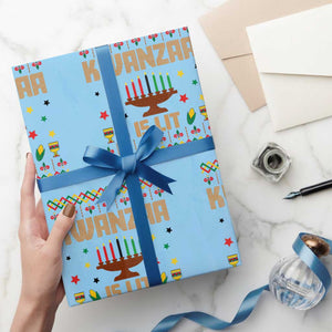 Funny Kwanzaa Is Lit Wrapping Paper Roll Ugly Sweater African Heritage Holiday Gift TS12 Light Blue Print Your Wear