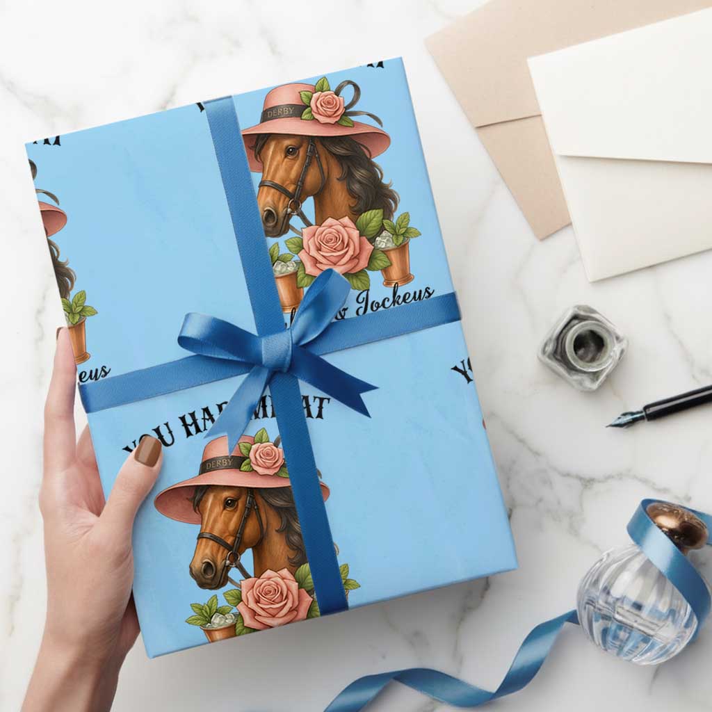 Funny Ky Derby Horse Racing Wrapping Paper Roll You Had Me At Juleps and Jockeys TS02 Light Blue Print Your Wear