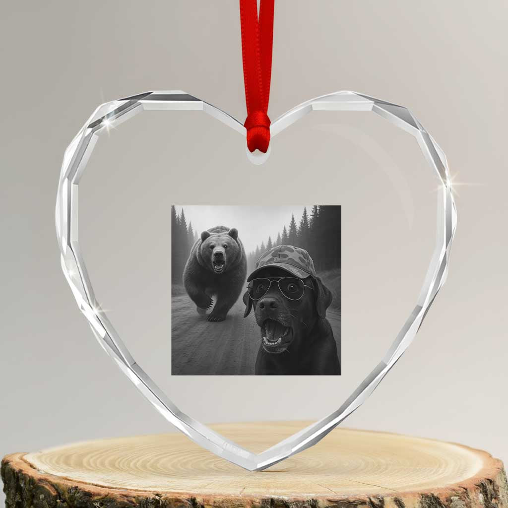 Funny Labrador Selfie With Bear Heart Crystal Glass Ornament Dog Lover Gift TS12 Transparent Glass 3'' Heart Print Your Wear