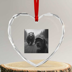 Funny Labrador Selfie With Bear Heart Crystal Glass Ornament Dog Lover Gift TS12 Transparent Glass 3'' Heart Print Your Wear