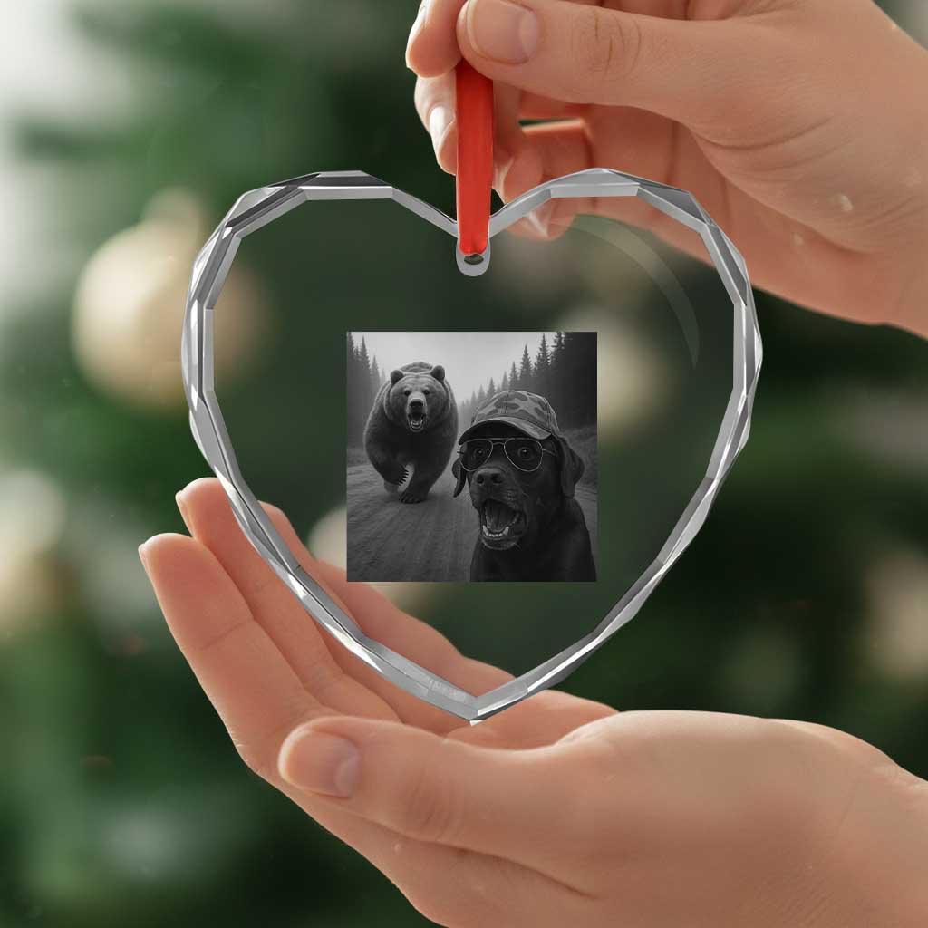 Funny Labrador Selfie With Bear Heart Crystal Glass Ornament Dog Lover Gift TS12 Print Your Wear