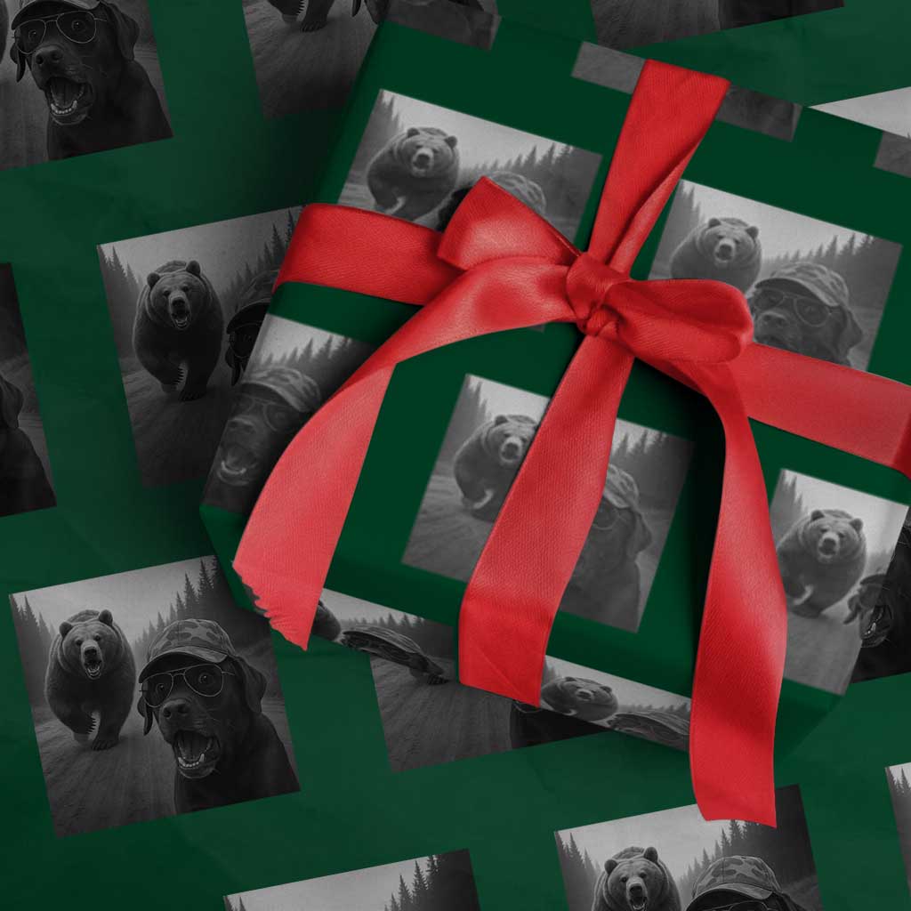 Funny Labrador Selfie With Bear Wrapping Paper Roll Dog Lover Gift TS12 Green Print Your Wear