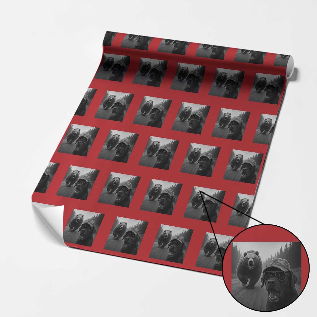 Funny Labrador Selfie With Bear Wrapping Paper Roll Dog Lover Gift TS12 Red Print Your Wear