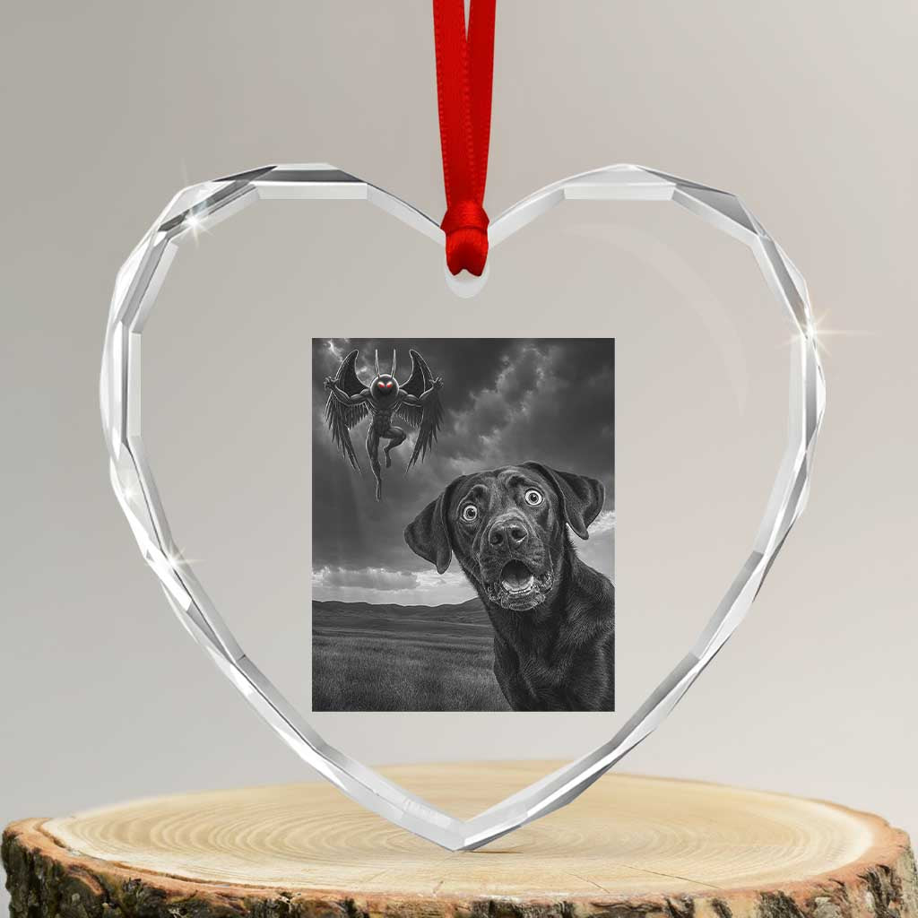 Funny Labrador Selfie With Mothman Heart Crystal Glass Ornament Cryptid Gift TS12 Transparent Glass 3'' Heart Print Your Wear