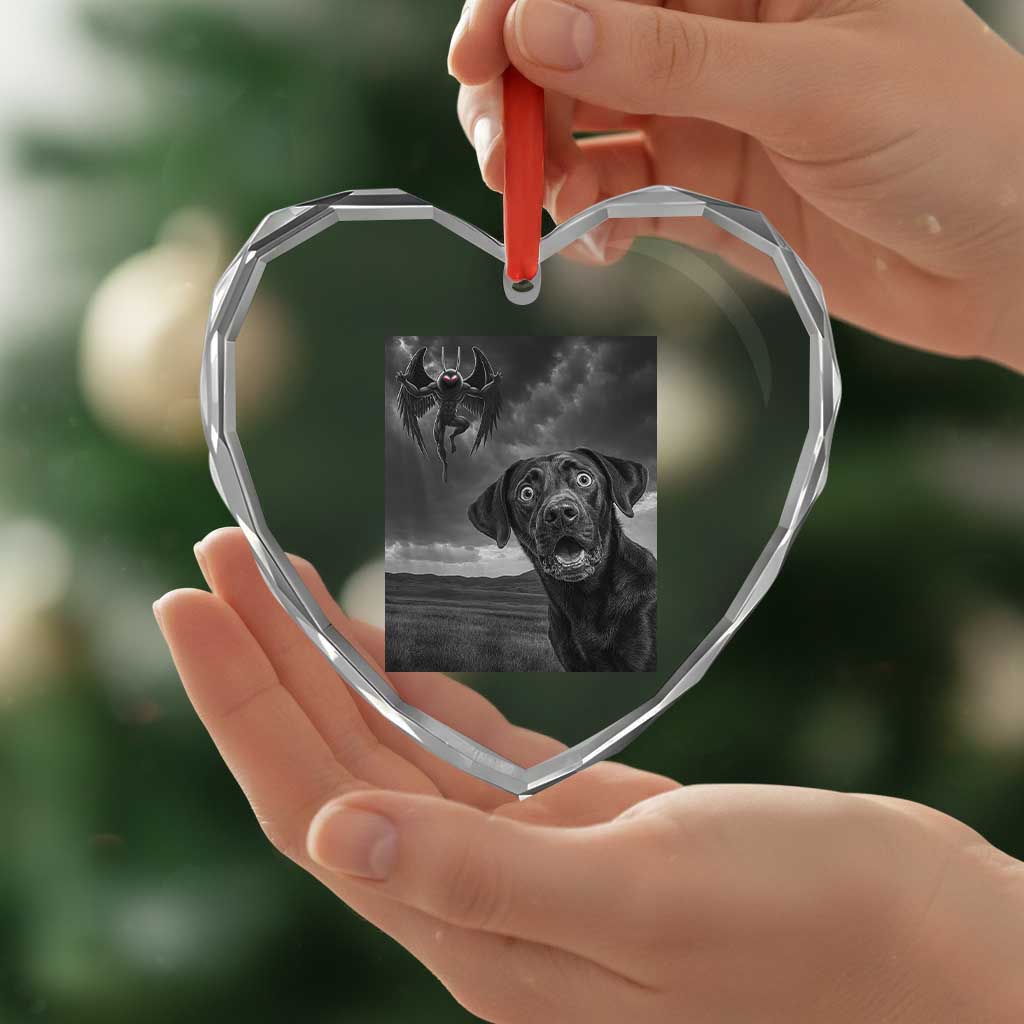 Funny Labrador Selfie With Mothman Heart Crystal Glass Ornament Cryptid Gift TS12 Print Your Wear