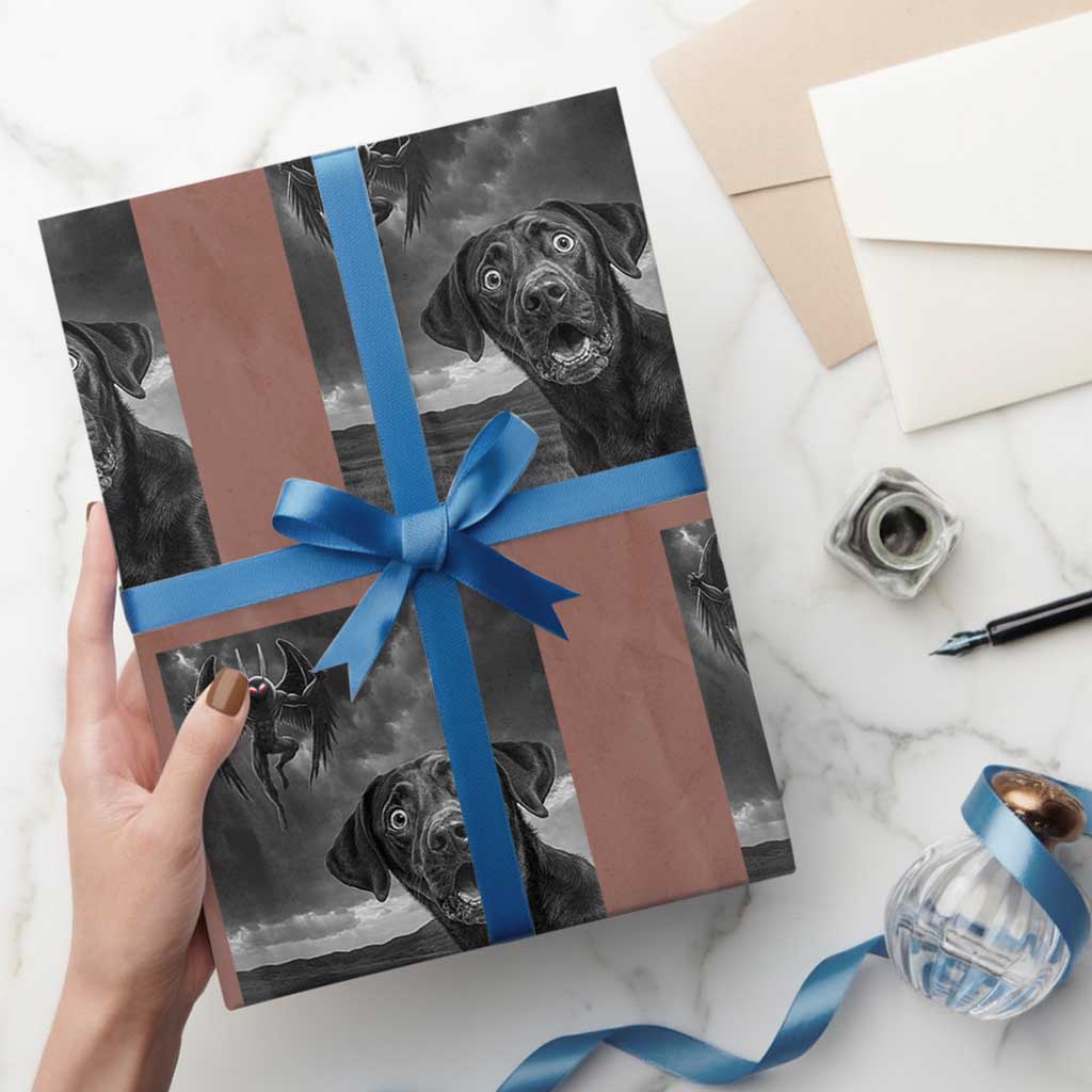 Funny Labrador Selfie With Mothman Wrapping Paper Roll Cryptid Gift TS12 Mocha Print Your Wear