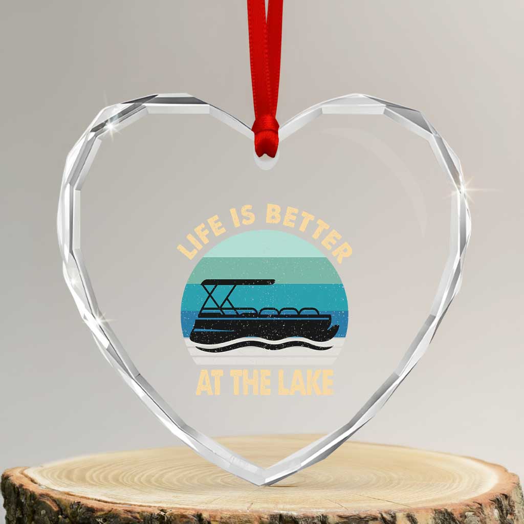 Funny Lake Life Heart Crystal Glass Ornament Vintage Life is Better at The Lake Pontoon Boat TS10 Transparent Glass 3'' Heart Print Your Wear