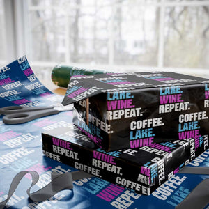 Funny Lake Life Wrapping Paper Roll Coffee Lake Wine Repeat TS10 Black Print Your Wear
