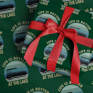 Funny Lake Life Wrapping Paper Roll Vintage Life is Better at The Lake Pontoon Boat TS10 Green Print Your Wear