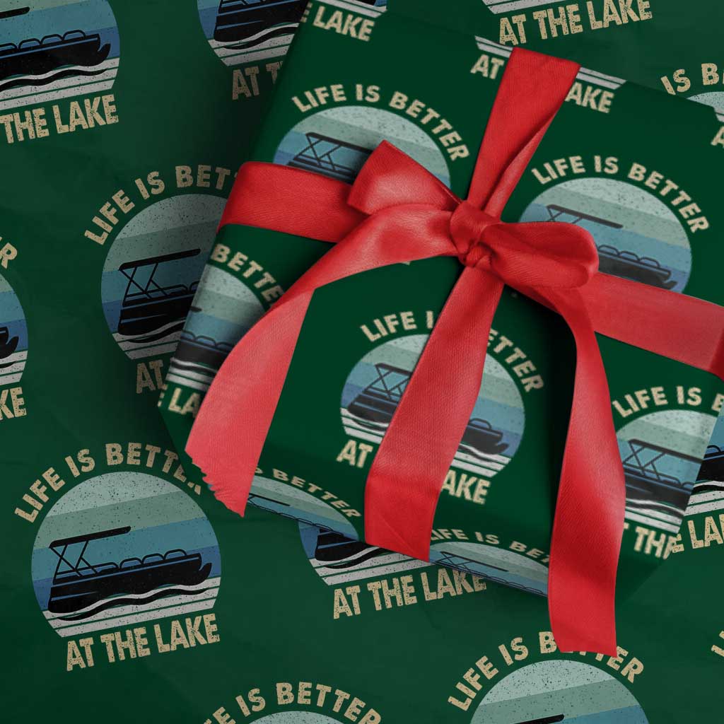 Funny Lake Life Wrapping Paper Roll Vintage Life is Better at The Lake Pontoon Boat TS10 Green Print Your Wear