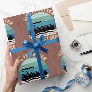 Funny Lake Life Wrapping Paper Roll Vintage Life is Better at The Lake Pontoon Boat TS10 Mocha Print Your Wear