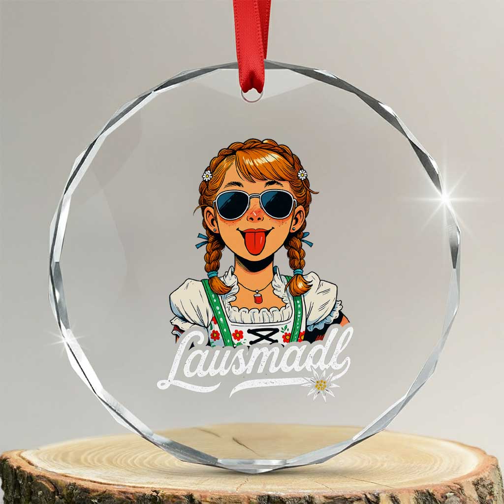 Funny Lausmadl Oktoberfest Crystal Glass Ornament Bavarian Girl with Braids Sunnies and Sass TS02 Transparent Glass 3'' Circle Print Your Wear