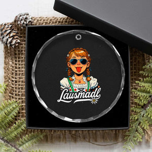 Funny Lausmadl Oktoberfest Crystal Glass Ornament Bavarian Girl with Braids Sunnies and Sass TS02 Print Your Wear