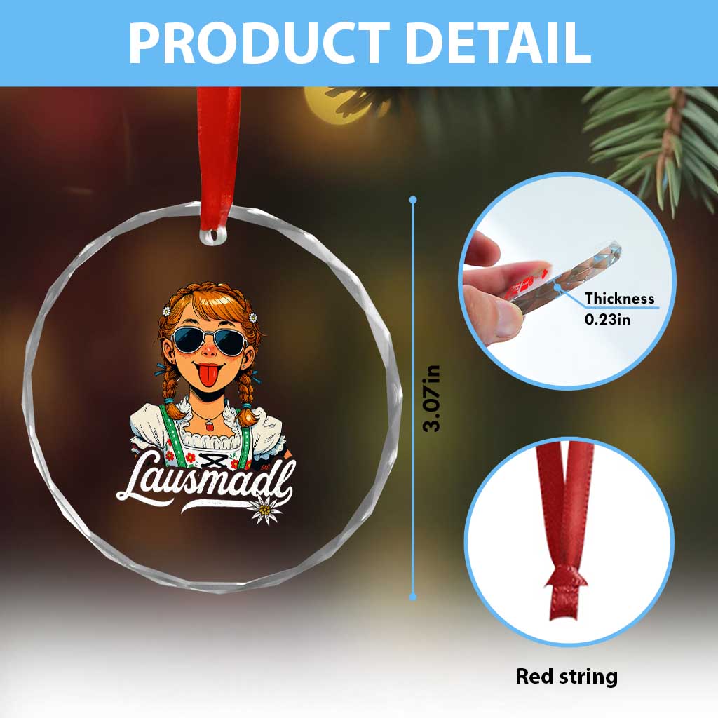 Funny Lausmadl Oktoberfest Crystal Glass Ornament Bavarian Girl with Braids Sunnies and Sass TS02 Print Your Wear