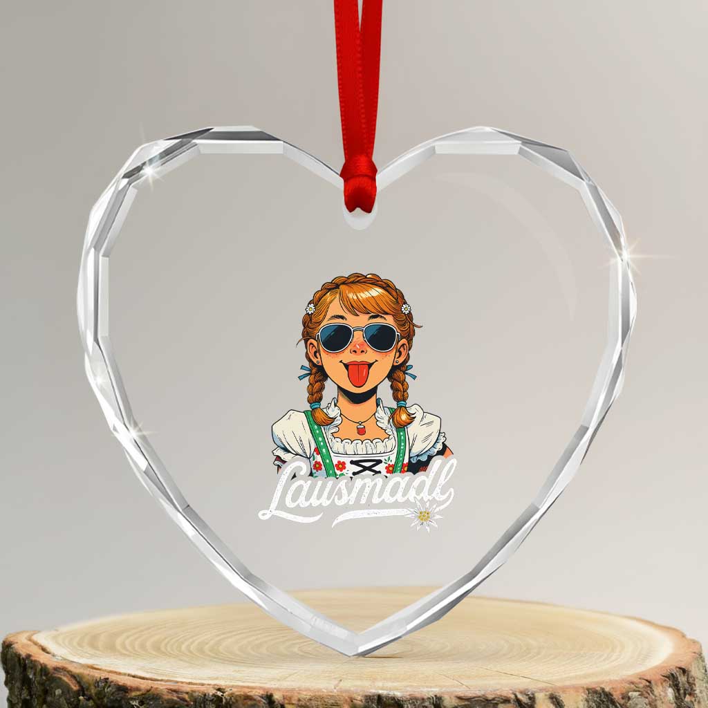 Funny Lausmadl Oktoberfest Heart Crystal Glass Ornament Bavarian Girl with Braids Sunnies and Sass TS02 Transparent Glass 3'' Heart Print Your Wear