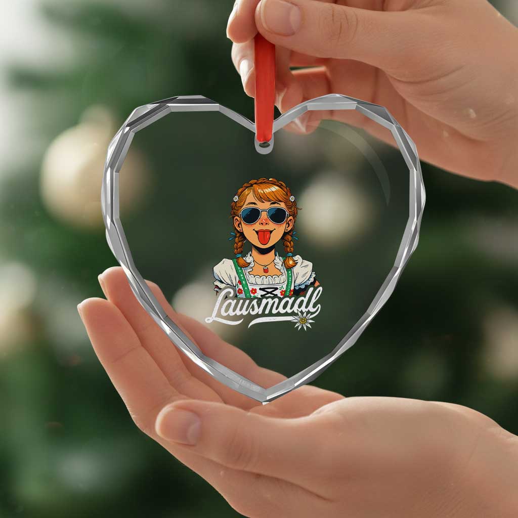 Funny Lausmadl Oktoberfest Heart Crystal Glass Ornament Bavarian Girl with Braids Sunnies and Sass TS02 Print Your Wear