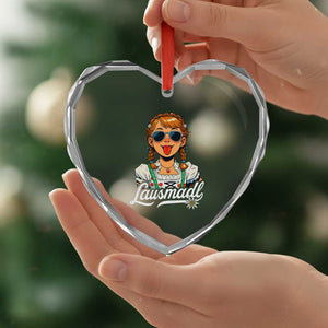 Funny Lausmadl Oktoberfest Heart Crystal Glass Ornament Bavarian Girl with Braids Sunnies and Sass TS02 Print Your Wear