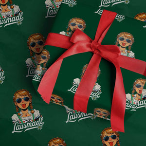 Funny Lausmadl Oktoberfest Wrapping Paper Roll Bavarian Girl with Braids Sunnies and Sass TS02 Green Print Your Wear