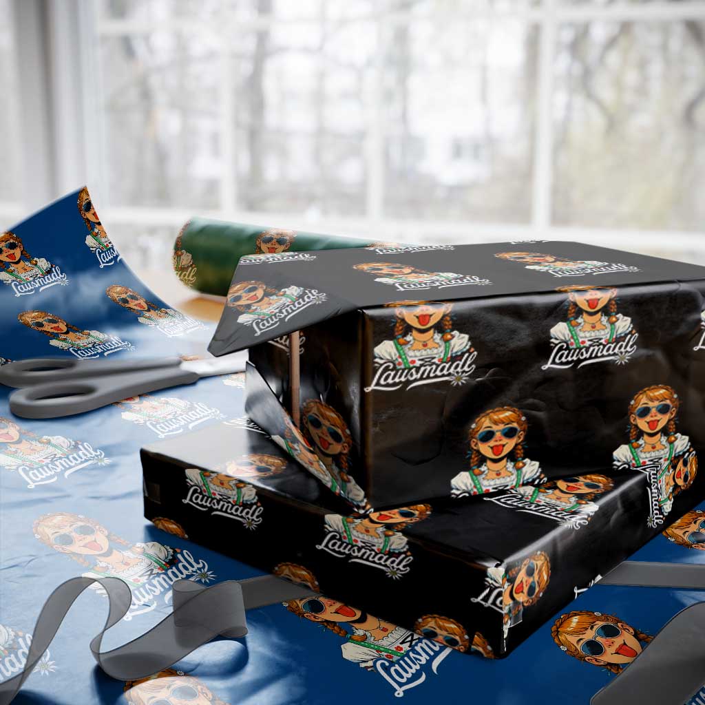 Funny Lausmadl Oktoberfest Wrapping Paper Roll Bavarian Girl with Braids Sunnies and Sass TS02 Black Print Your Wear