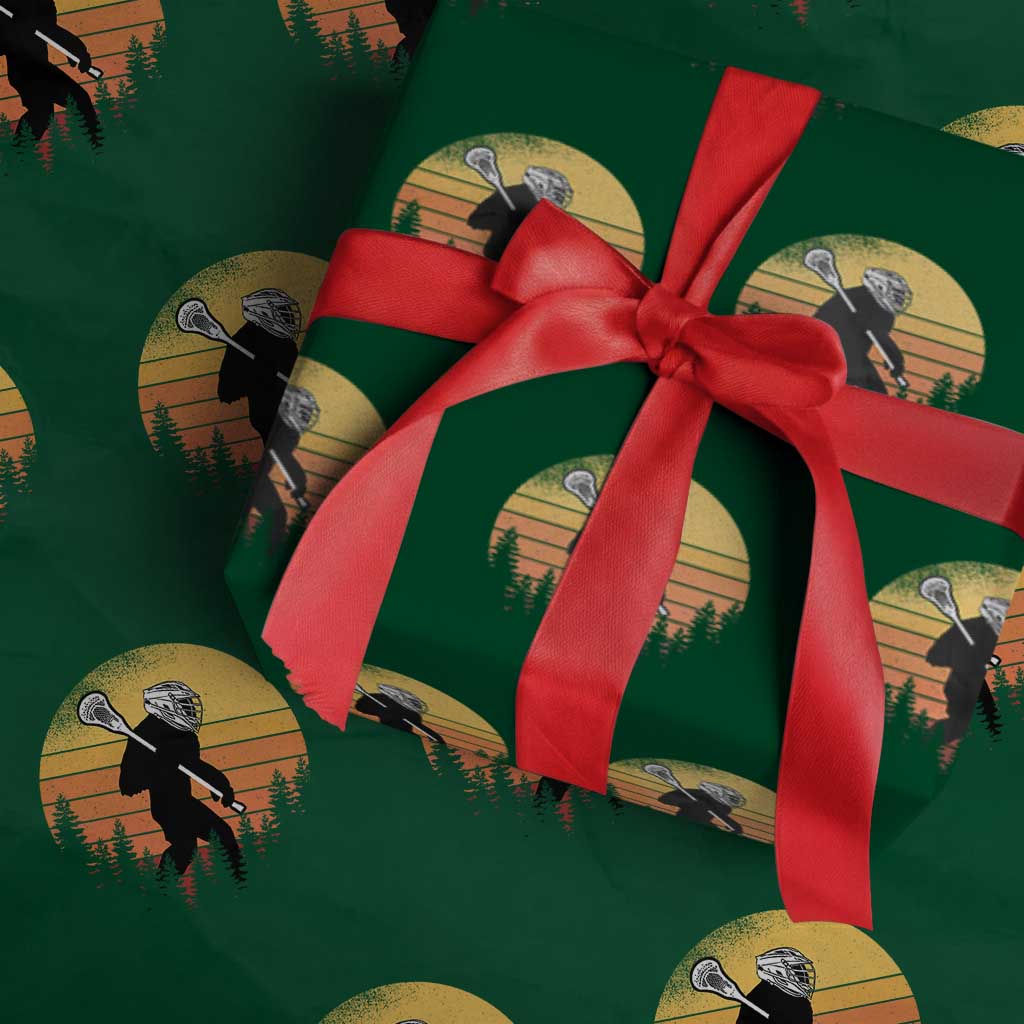 Funny Lax Bigfoot Wrapping Paper Roll Retro Vintage Sasquatch Lacrosse TS10 Green Print Your Wear