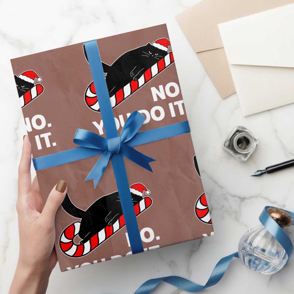 Funny Lazy Cat Christmas Wrapping Paper Roll No You Do It TS14 Mocha Print Your Wear