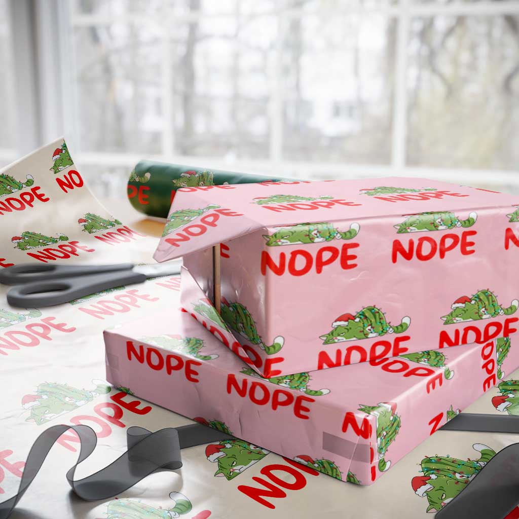Funny Lazy Cat Christmas Wrapping Paper Roll Nope Not Today TS14 Light Pink Print Your Wear