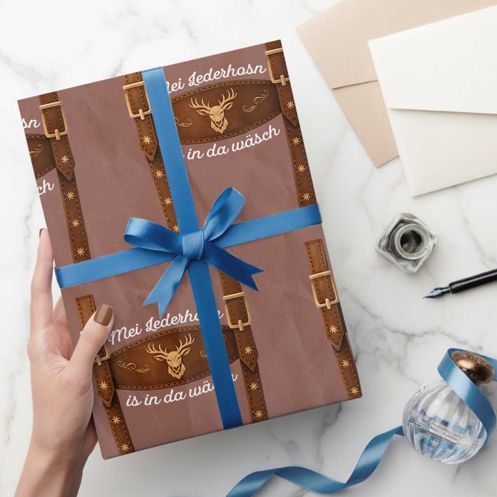 Funny Lederhosen Costume Alternative for Oktoberfest Wrapping Paper Roll Mei Lederhosn Is In Da Wasch TS02 Mocha Print Your Wear