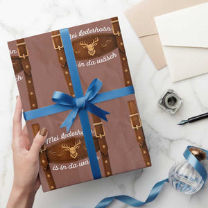 Funny Lederhosen Costume Alternative for Oktoberfest Wrapping Paper Roll Mei Lederhosn Is In Da Wasch TS02 Mocha Print Your Wear