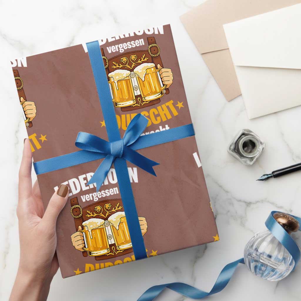 Funny Lederhosen Oktoberfest Beer Drinking Wrapping Paper Roll Lederhosn Vergessen Durscht Mitbracht TS02 Mocha Print Your Wear