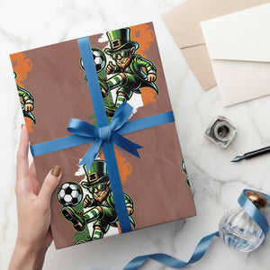 Funny Leprechaun Playing Soccer Wrapping Paper Roll St Patricks Day TS12 Mocha Print Your Wear