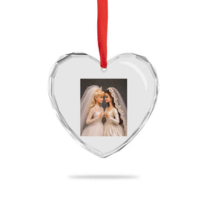 Funny Lesbian Doll Wedding Engagement Heart Crystal Glass Ornament LGBTQ Pride Gift TS12 Print Your Wear