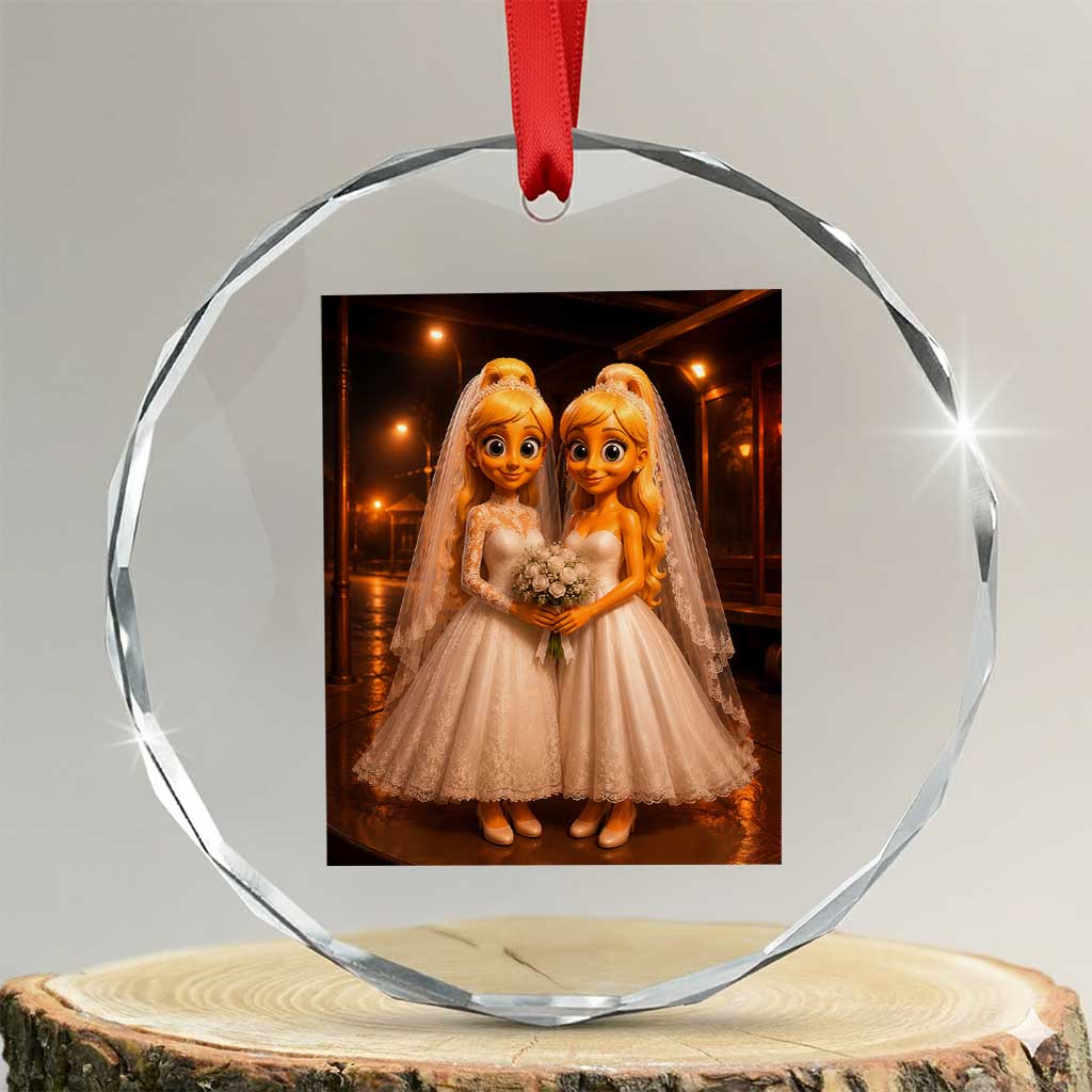Funny Lesbian Pride Tung Tung Sahur Engagement Gift Crystal Glass Ornament TS12 Transparent Glass 3'' Circle Print Your Wear
