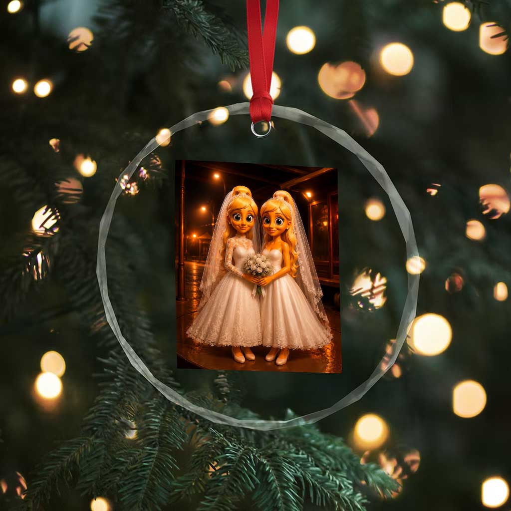 Funny Lesbian Pride Tung Tung Sahur Engagement Gift Crystal Glass Ornament TS12 Print Your Wear