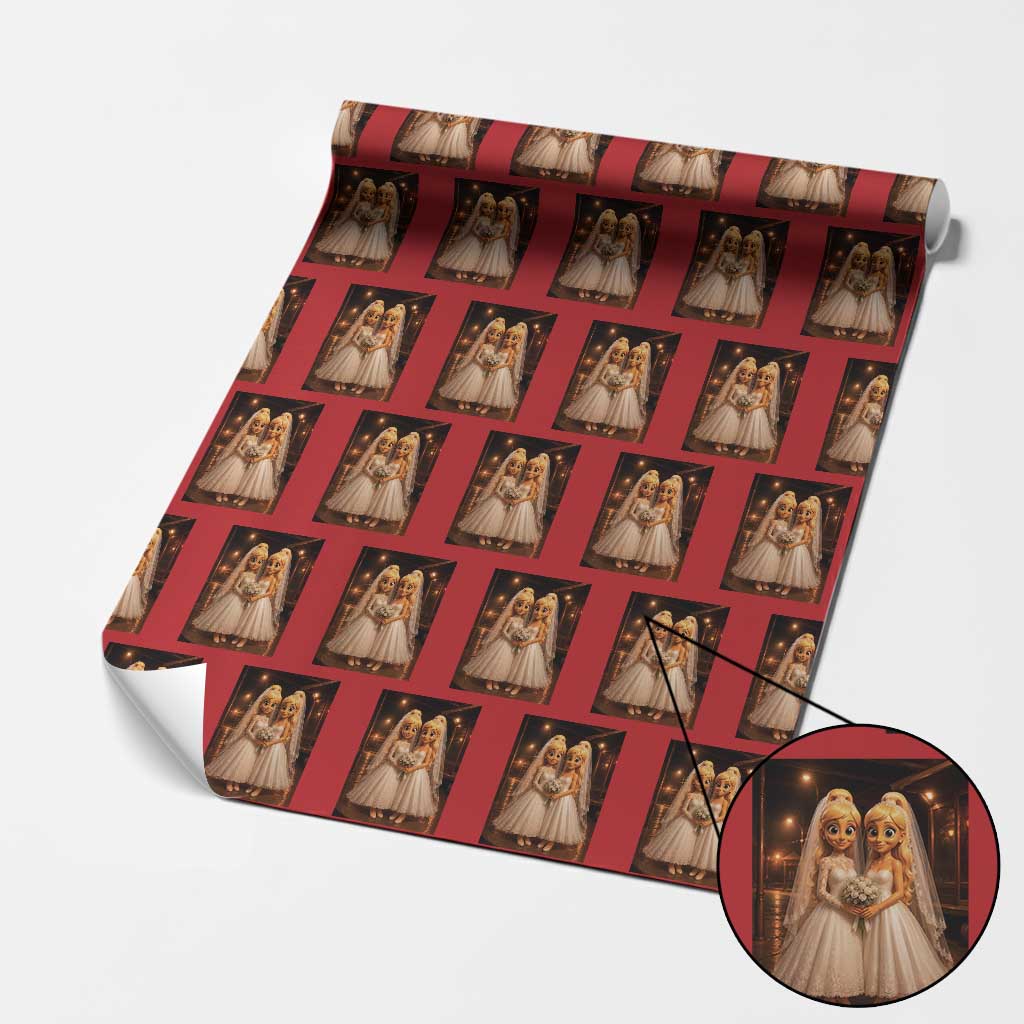 Funny Lesbian Pride Tung Tung Sahur Engagement Gift Wrapping Paper Roll