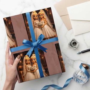 Funny Lesbian Pride Tung Tung Sahur Engagement Gift Wrapping Paper Roll