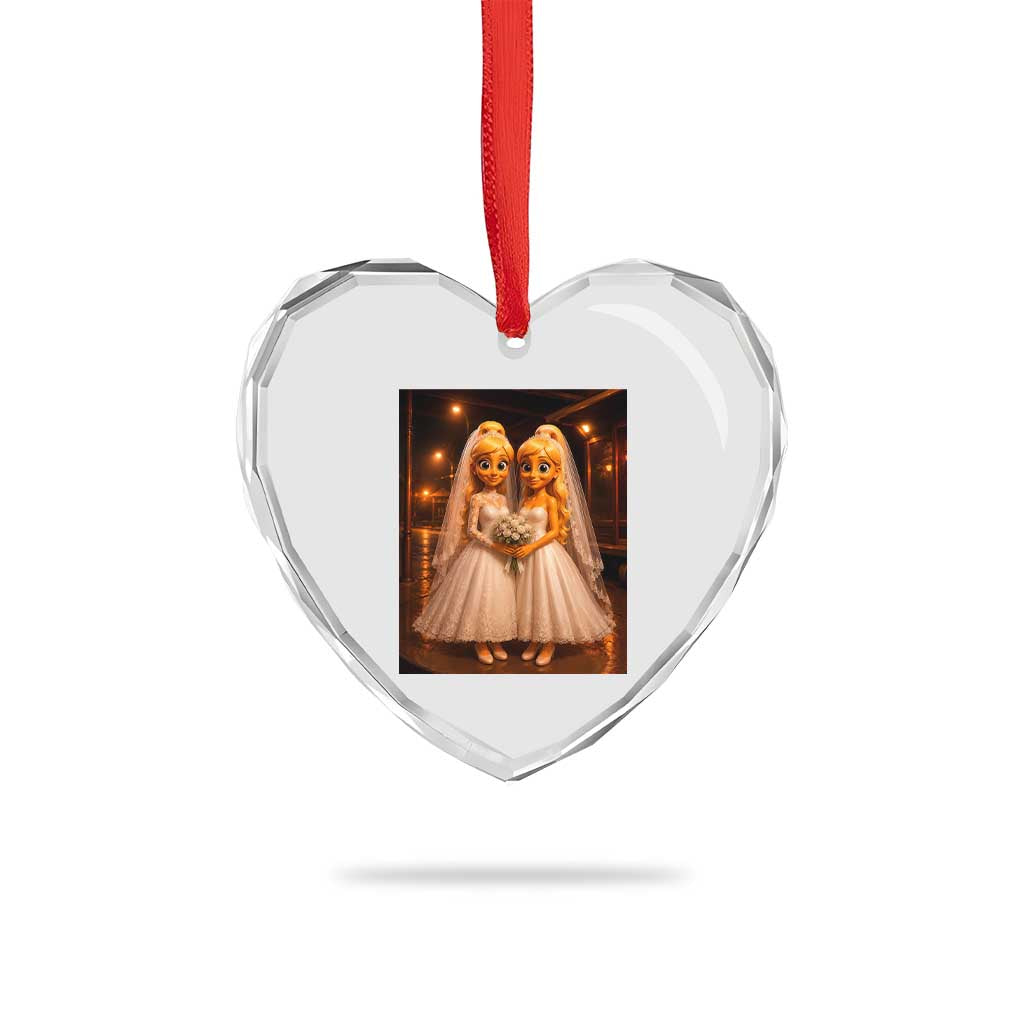 Funny Lesbian Pride Tung Tung Sahur Engagement Gift Heart Crystal Glass Ornament