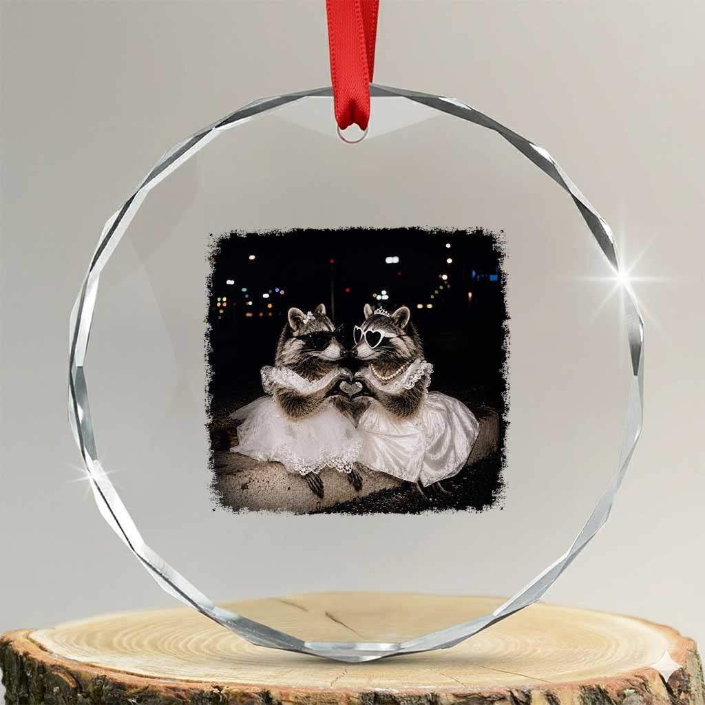 Funny Lesbian Raccoon Engagement Crystal Glass Ornament LGBTQ Pride Gift TS12 Transparent Glass 3'' Circle Print Your Wear