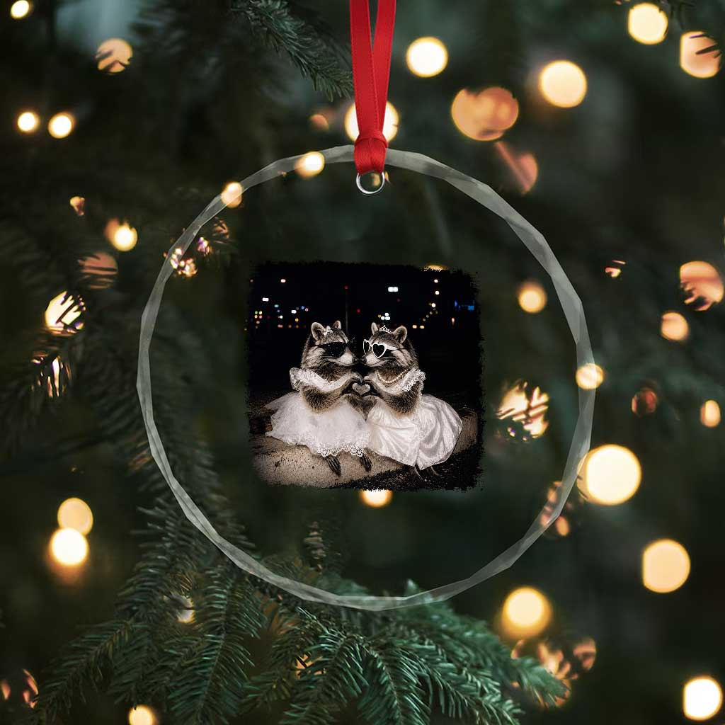 Funny Lesbian Raccoon Engagement Crystal Glass Ornament LGBTQ Pride Gift TS12 Print Your Wear