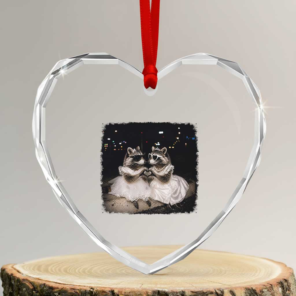 Funny Lesbian Raccoon Engagement Heart Crystal Glass Ornament LGBTQ Pride Gift TS12 Transparent Glass 3'' Heart Print Your Wear