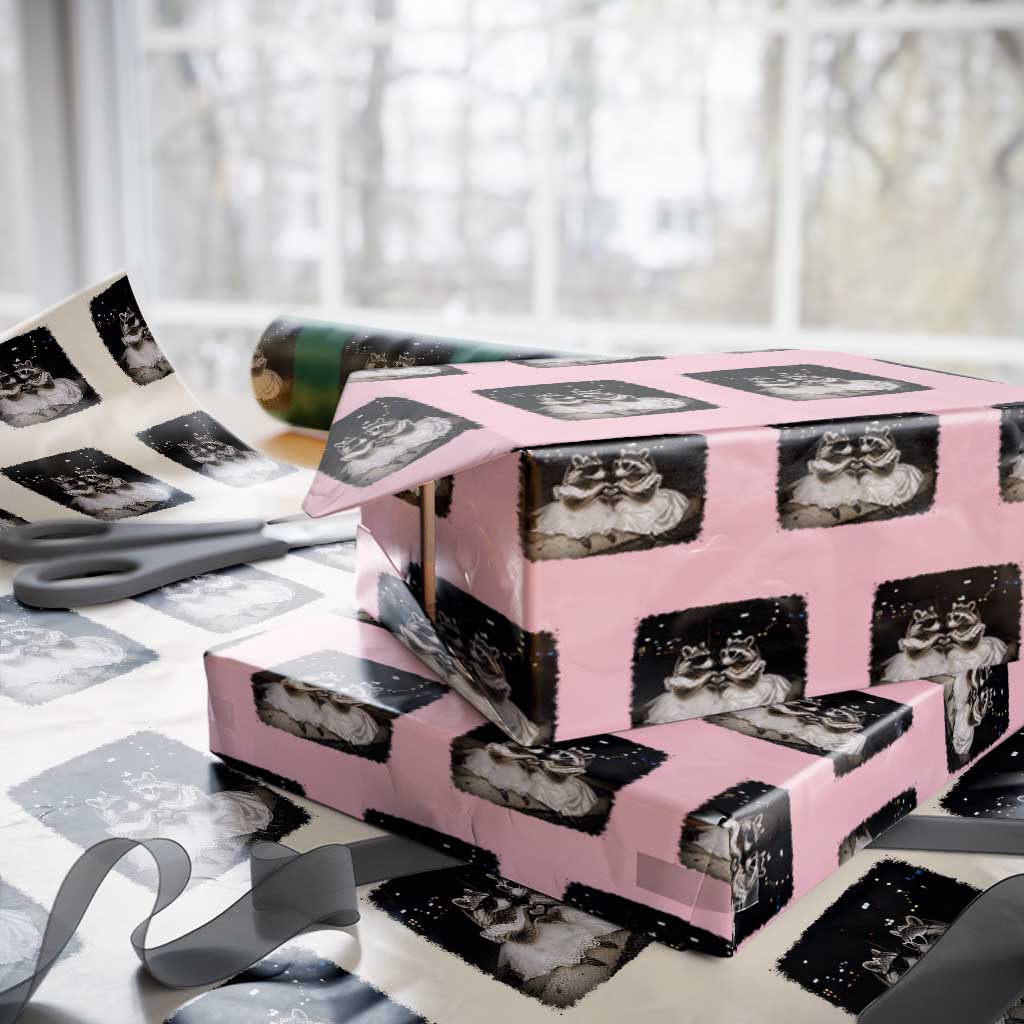 Funny Lesbian Raccoon Engagement Wrapping Paper Roll LGBTQ Pride Gift